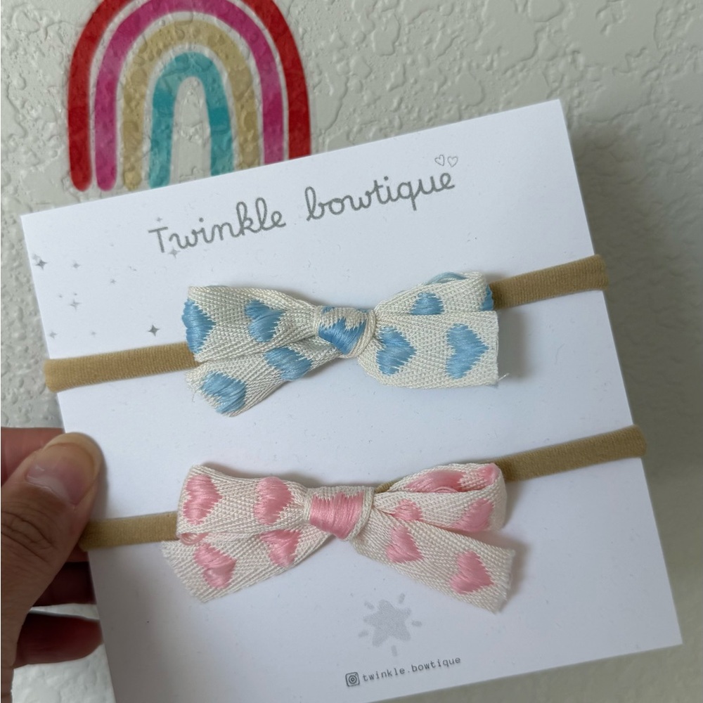 Newborn Heart Bow Headbands - Blue and Pink